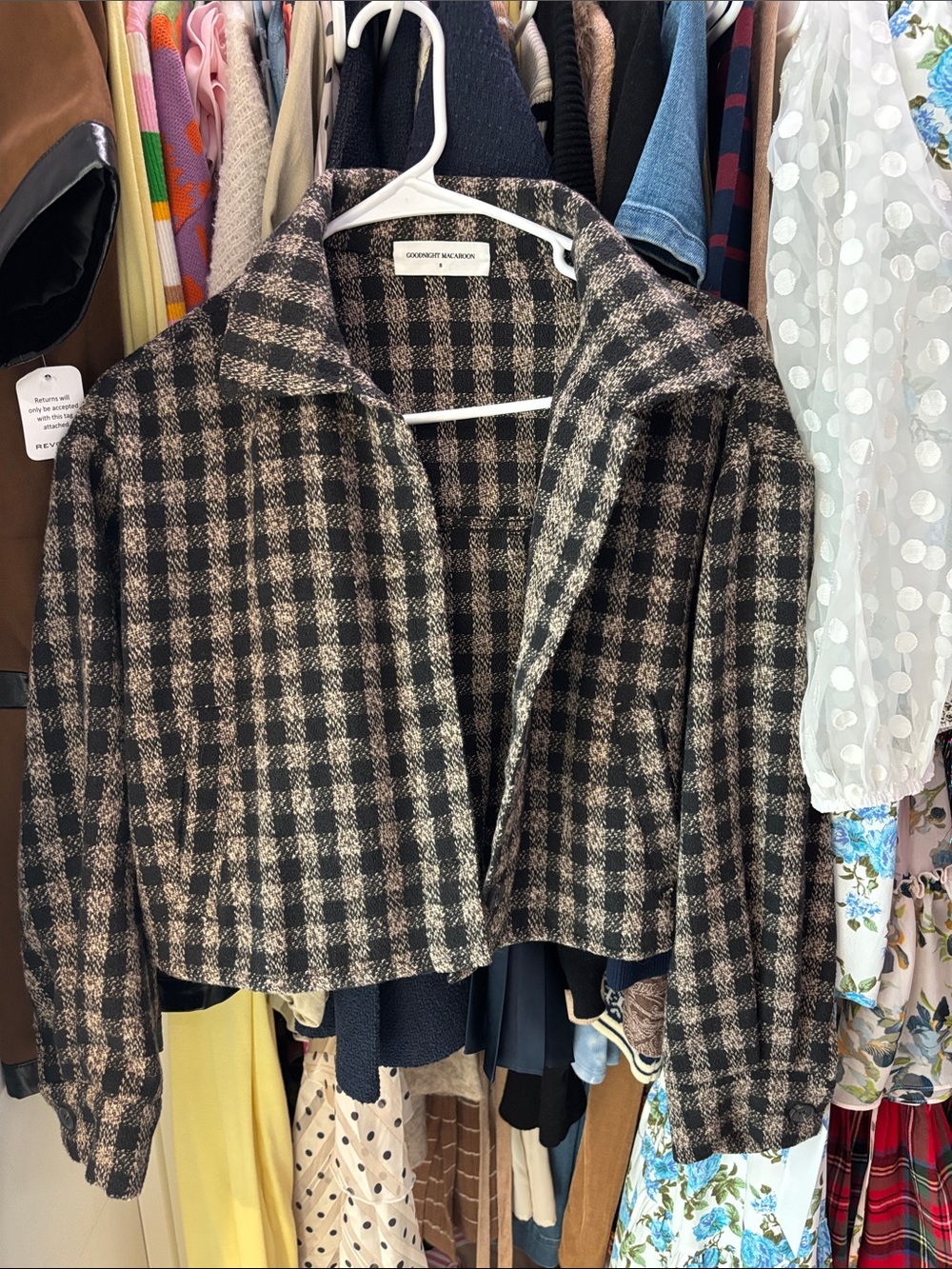 Goodnight Macaroon Black and Beige Checked Cropped Jacket